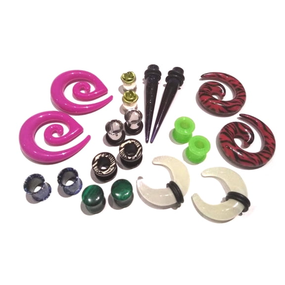 8 Pair Mix Ear Plugs Tapers Spirals Tunnels Acrylic Steel Organic Gauges - Size=1/2" 12mm
