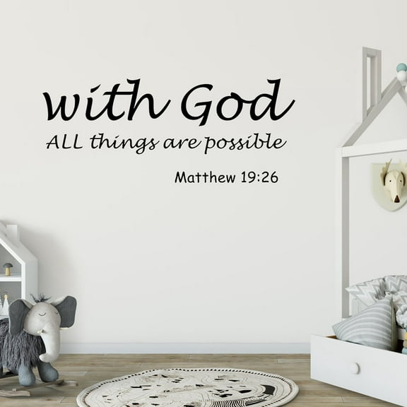 Quote Bible Art Wall Sticker God Things are Possible Wall Decal Vinyl Christian Praise God DIY Inspirational Wall Decals Decor for Home Bedroom Decoration