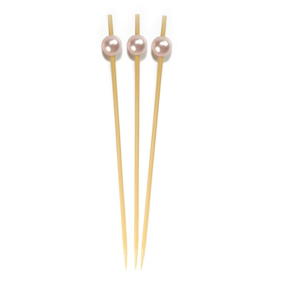 BambooMN 4.7" Decorative Pearl End Cocktail Fruit Sandwich Picks Skewers for Catered Events, Holiday's, Restaurants or Buffets Party Supplies - 1,000pcs, Pink