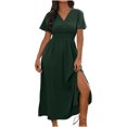 thumbnail image 2 of Xihbxyly Womens Dresses Oversized Boho Solid Print Off the Shoulder Dresses Side Slit Long Dress Leisure Slim Fit Short Sleeve Beach Dress, 2 of 7