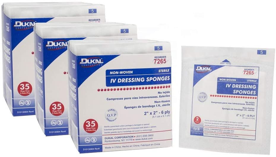 Dukal IV Dressing Sponges 2x2 PreCut Dressings for IV Catheters 6Ply