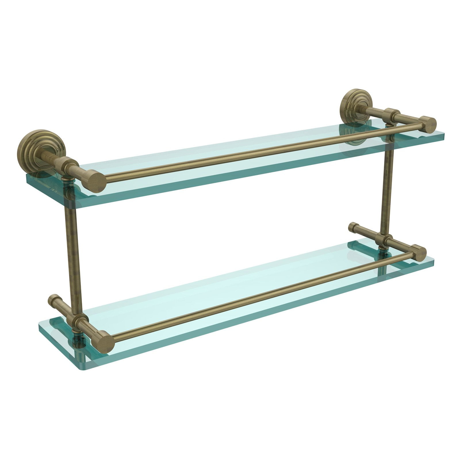 Allied Brass P1000-2/22-GAL-CA 22-Inch Tempered Double Glass Shelf with Gallery Rail Antique Copper 