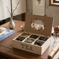 thumbnail image 4 of Wood Tea organizer Box with Six Compartments - Elegant Tea Storage for Home Kitchen Counter & Office Use, Natural Wood Construction, Beige, JKODE, 4 of 6