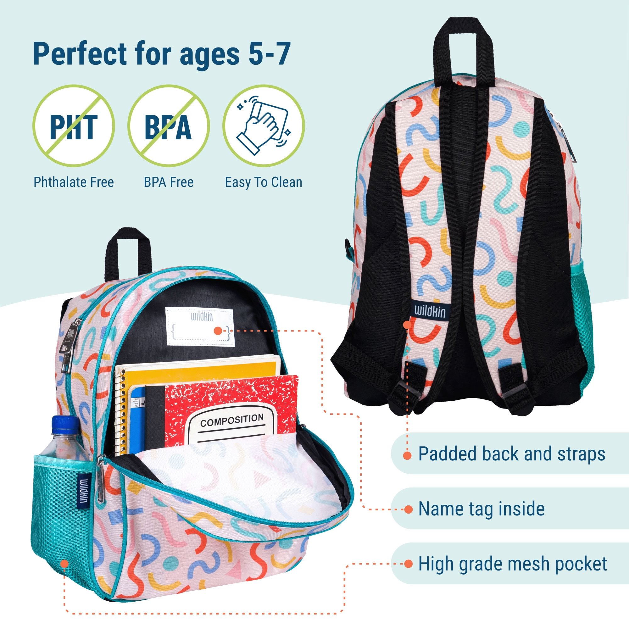 Wildkin Kids 15 Inch School and Travel Backpack for Boys and Girls (Confetti Peach)