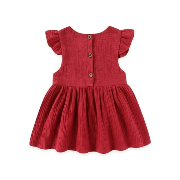 XBASW Toddler Kids Girls Cotton Linen Dress Summer Casual Dress Baby Fly Sleevee Swing Sundress for Girls 1-7Y