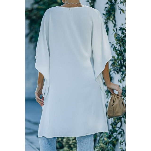 POGLIP Kimono Chic Blanc pour Femme à Ourlet Haut-Bas