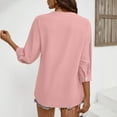 thumbnail image 4 of Bmawag Summer Tops for Women 3/4 Sleeve V-Neck Solid Color Plus Size Turndown Collar Pullover Blouses Women's Fashionable Dressy Casual Loose Shirts Gifts for Women Pink L, 4 of 6