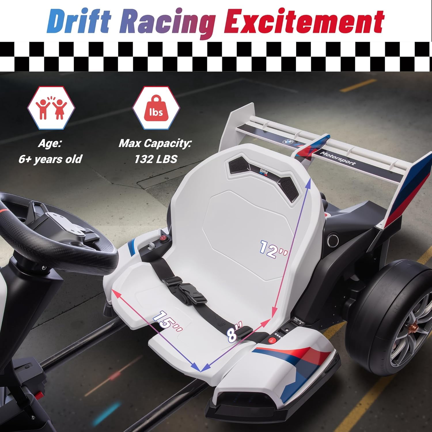 Licensed BMW Kids Electric Go Kart with Drift Mode, Dual 300W Motors, 36V Battery, Adjustable Seat & LED Lights, Akaber 2-Speed Drift Kart for Ages 6-12