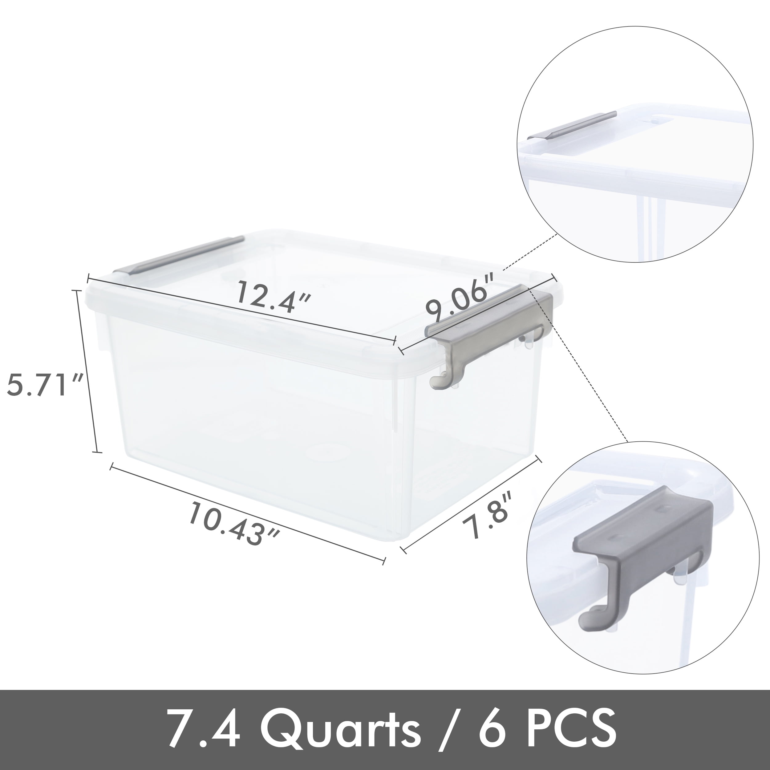 Citylife 1.3 QT 6 Pack Small Storage Bins Plastic Storage Container  Stackable Box with Lids for Organizing, Clear White