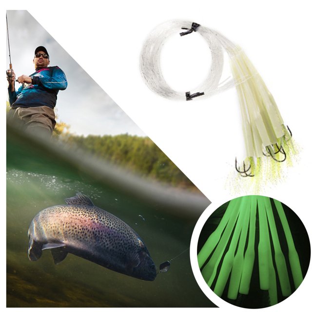 Anzuelo De Pesca Con Cola De Pelo 10 Uds cebo de anzuelo luminoso 1,6 m anzuelo de cebo de pesca de mar al aire libre (verde luminoso)