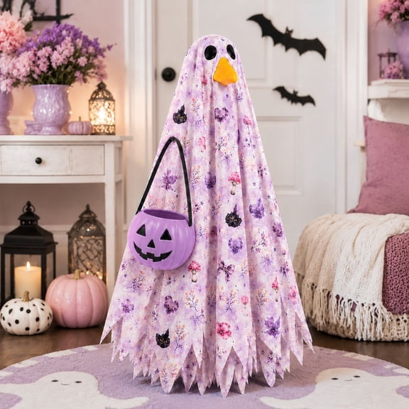 Rysoverian Halloween Goose Ghost Decoration, Spooky Porch Goose Clothes For 23-Inch Goose, Outdoor Yard Holiday Fall Decor