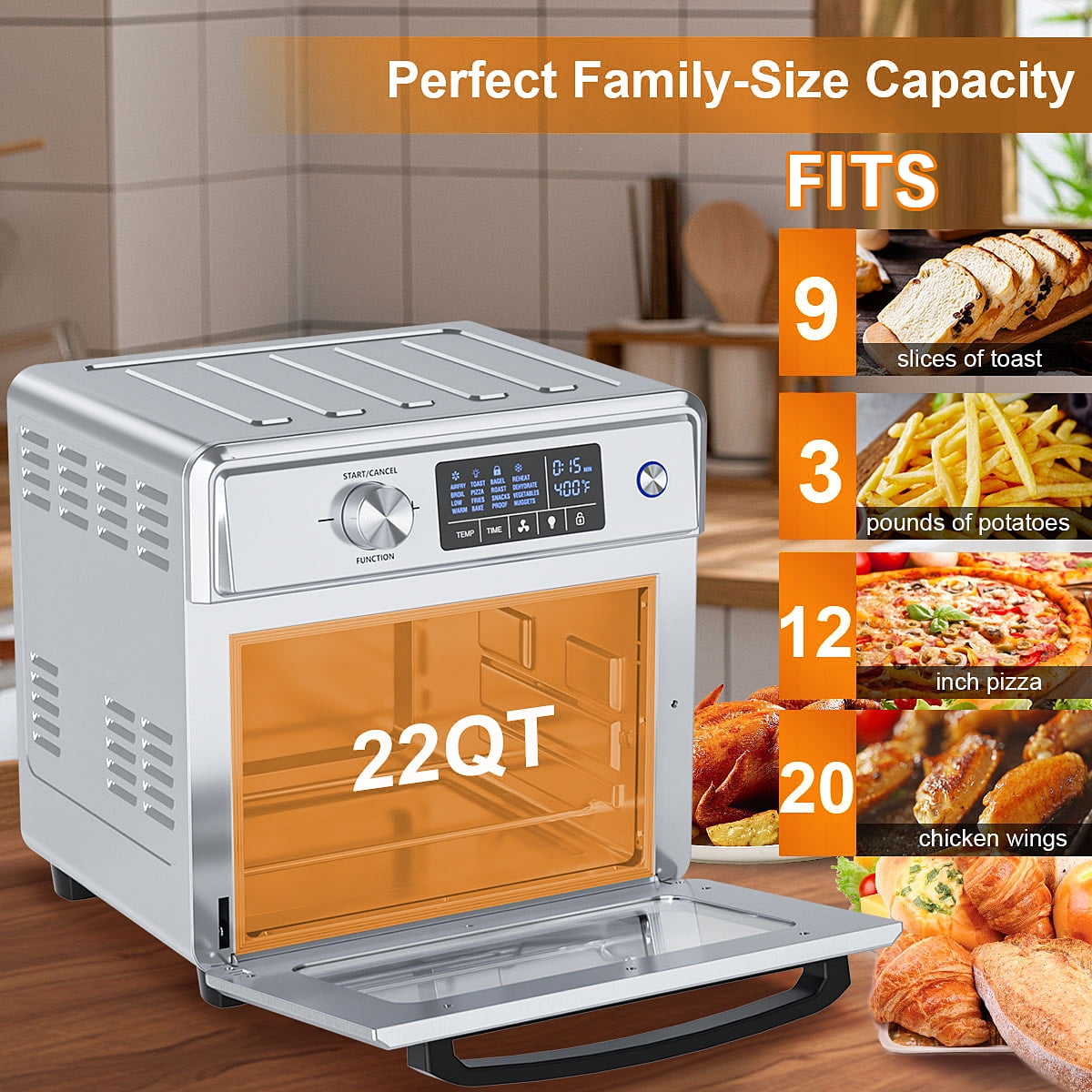 Air Fryer Toaster Oven, 1700w High Power AirFryer Dehydrator Combo