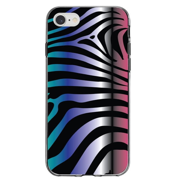 DistinctInk Clear Shockproof Hybrid Case for iPhone 7 8 SE (2020 Model) 4.7" Screen TPU Bumper Acrylic Back Tempered Glass Screen Protector - Black Pink Teal Blue Zebra