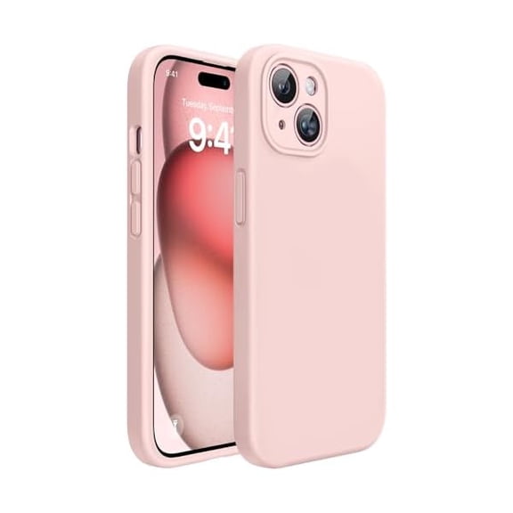 Eryueer Compatible with iPhone 15 Plus Case, [Soft Anti-Scratch Microfiber Lining], Liquid Silicone Case Gel Rubber Shockproof Drop Protection Phone Case for iPhone 15 Plus, Sand Pink