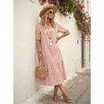 thumbnail image 4 of Womens Pink Boho Geometric Print V-Neck Tiered Midi Dress, 4 of 5