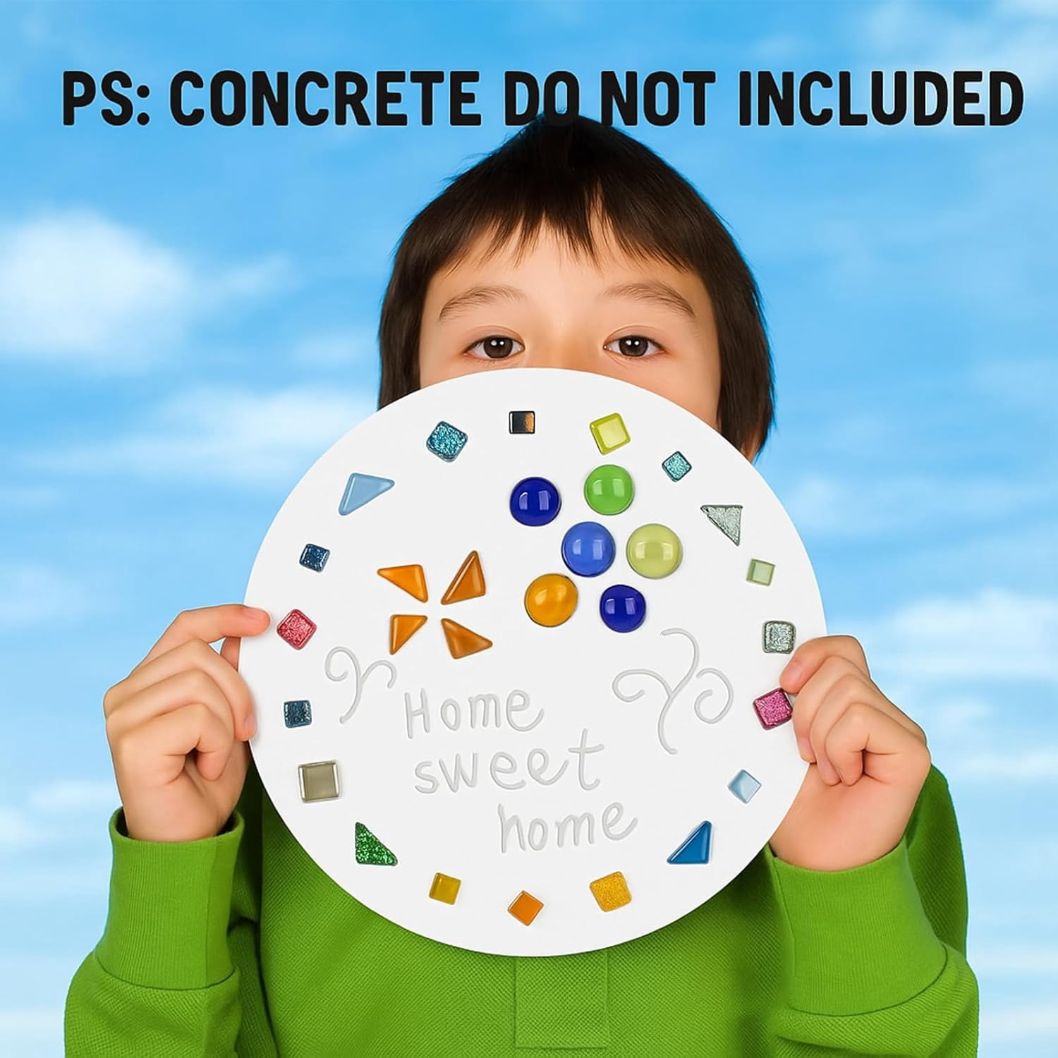 24 Pcs Stepping Stone Kit Includes Round Concrete Mold, Mosaic Tiles and Carving Tools, DIY Craft Handmade Stepping Stone Kit for Kids, Family, Garden Outdoor Decor (No Concrete Mix)
