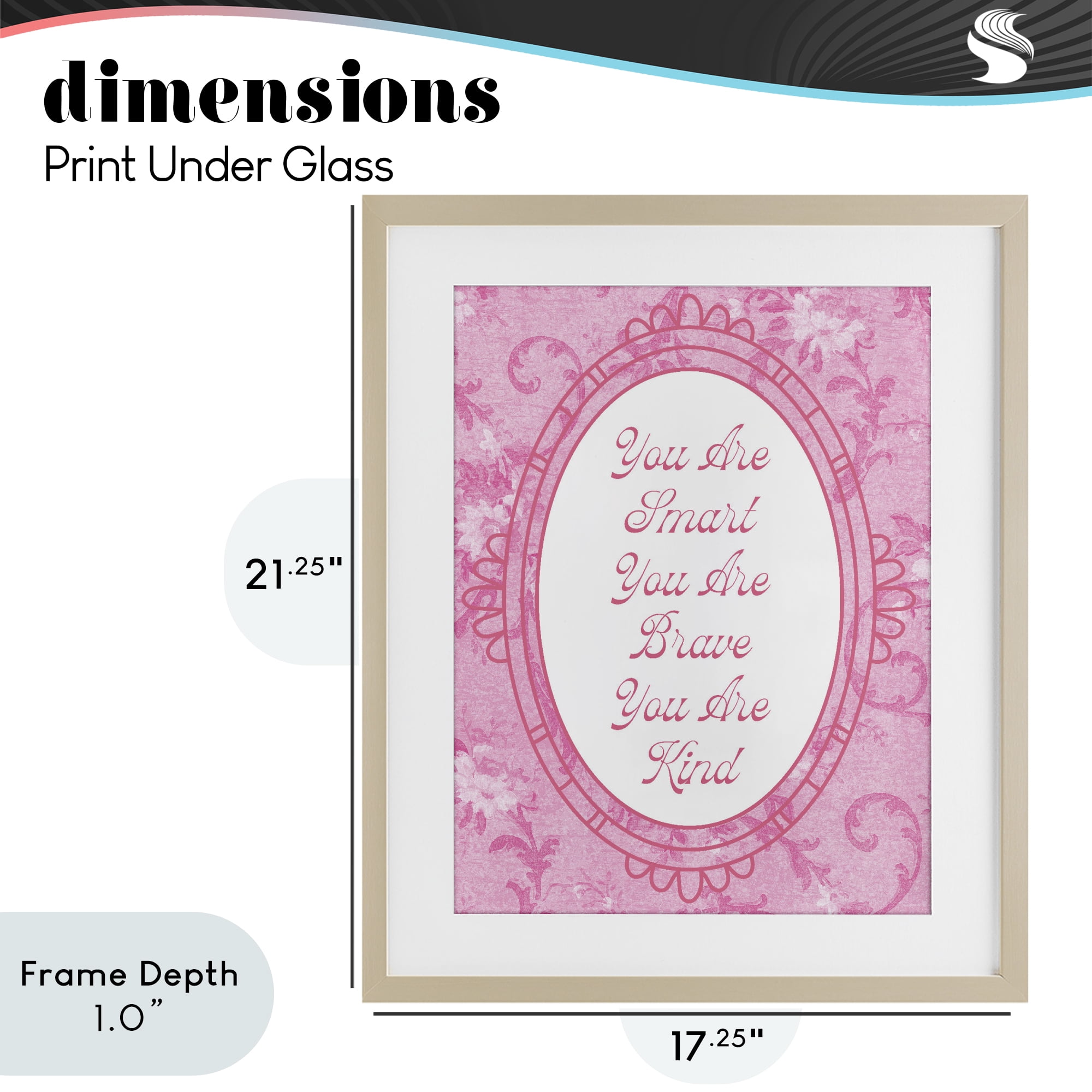 Stupell Industries Smart Brave & Kind Ornate Pink Birch Framed Print Under Glass, design by Lil' Rue