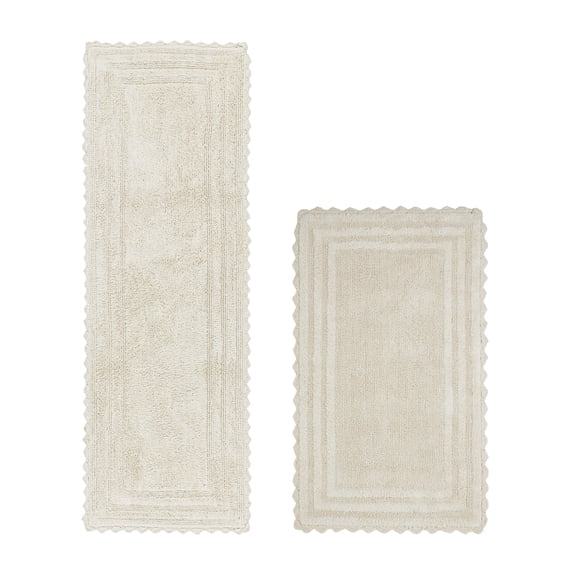 Better Trends Lilly Crochet 2 Piece Rug Set 100% Cotton Luxury Long Bathroom Rug Reversible Water Absorbent Washable Runner Bath Mats for Bathroom Floor Decor, Tub, Shower, Blue 24”x40”,20"x60" Ivory