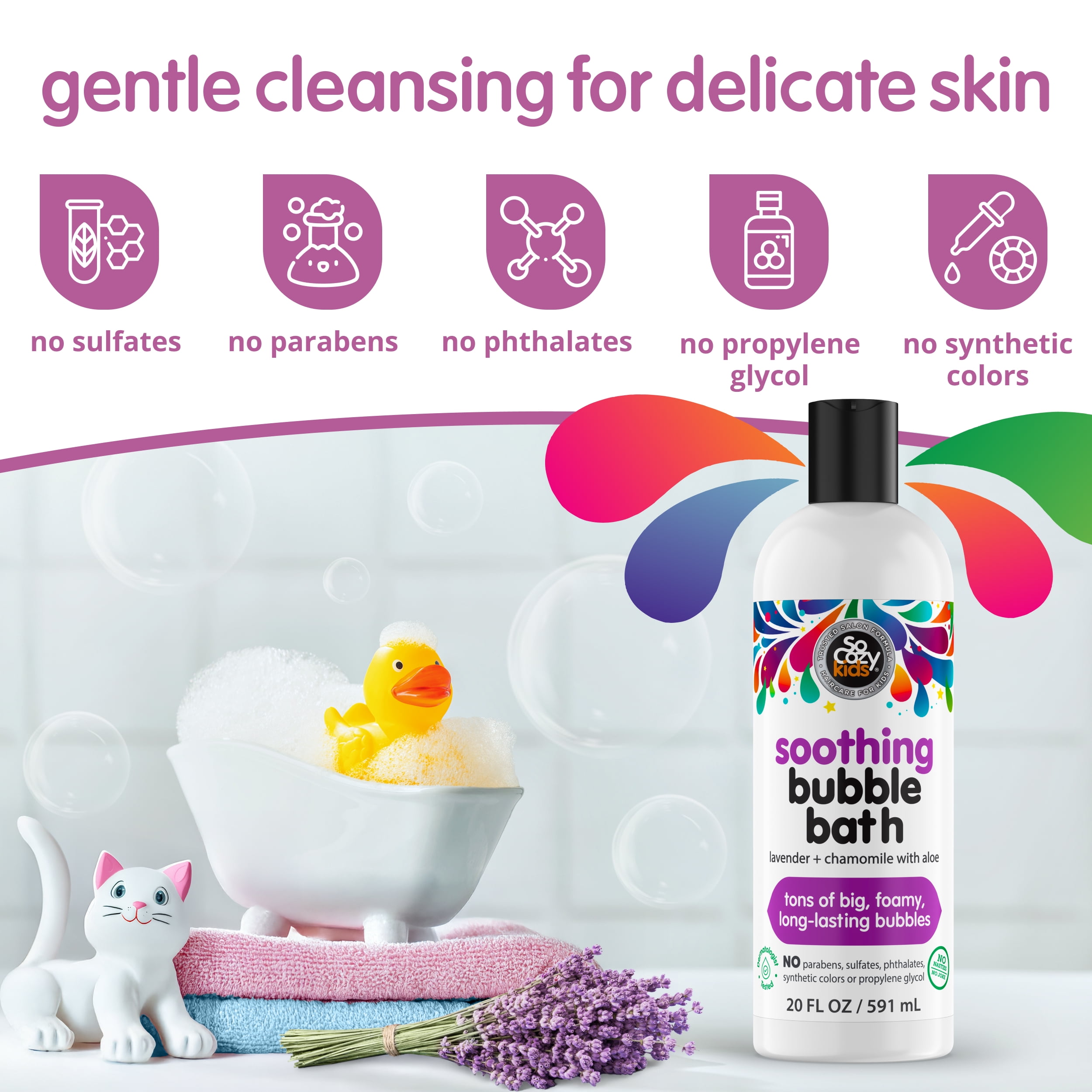 SoCozy Kids Gentle Bubble Bath and Body Wash, Lavender & Chamomile, 20 Fl Oz
