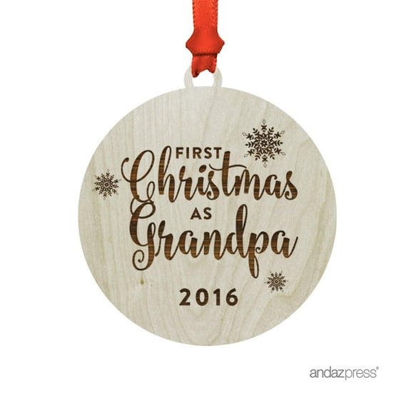 Laser Engraved Wood Christmas Ornament with Gift Bag, First Christmas as Grandpa 2017