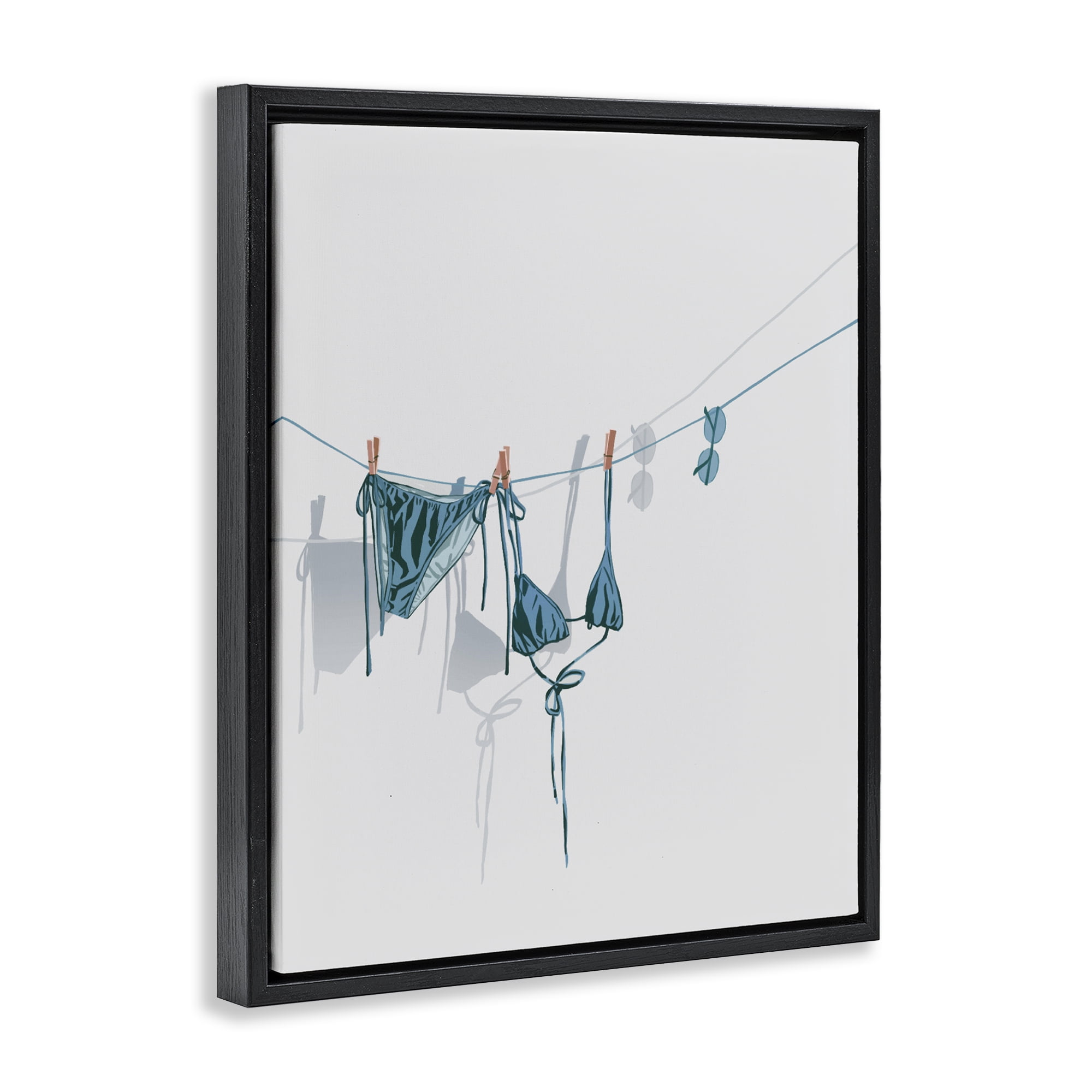 Stupell Industries Teal Bikini on Clothesline Black Framed Floater Canvas Wall Art, design by Ziwei Li
