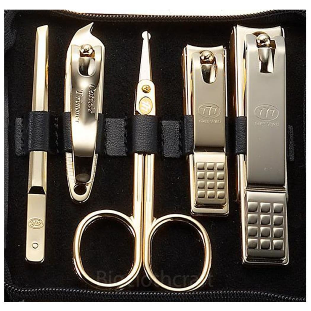Korean Nail Clipper! World No. 1 Three Seven (777) Travel Manicure Grooming Kit Nail Clipper Set Gift Set Premium Nail Clipper Set (10 PCs), MADE IN KOREA, SINCE 1975. (Gold-Red Case) C45