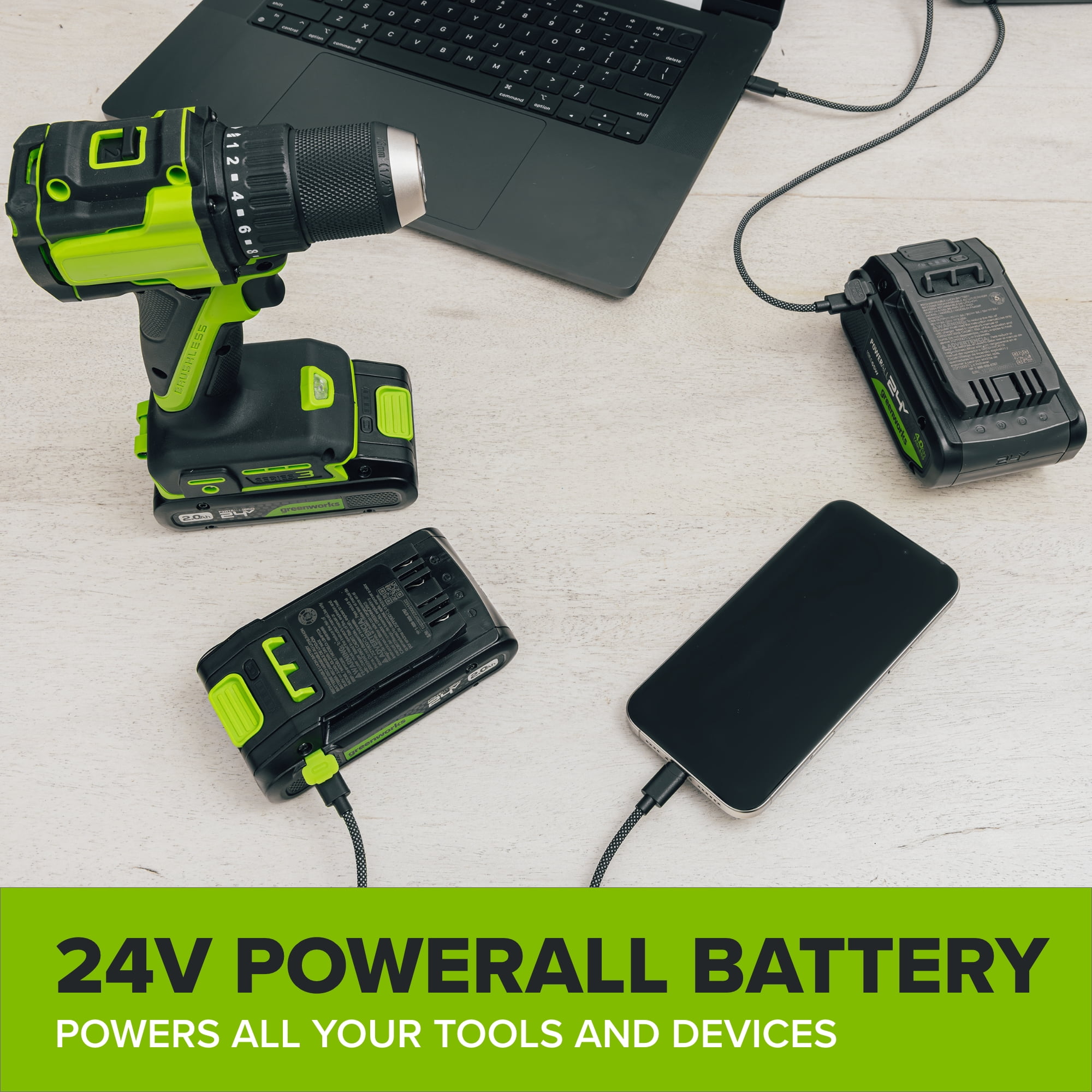 Greenworks 24V 2Pc Power Tool Combo Kit with Drill and Impact Driver, Included 10Pc Drill Bit and Double Sided Impact Bit Sets, CK326A2