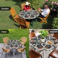 thumbnail image 4 of Brown Teal Boho Round Tablecloth for 55-60 Inch Tables, Fitted Table Cover with Elastic Edge, Ethnic Rustic Abstract Flowers Waterproof Outdoor Table Cloth Protector for Patio Garden Dinner Picnic, 4 of 9