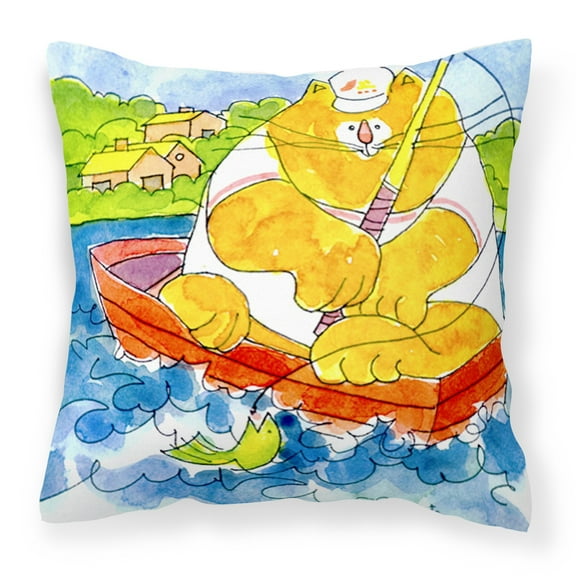 Carolines Treasures 6107PW1414 Big Orange Cat Fishing Decorative   Canvas Fabric Pillow 14Hx14W multicolor