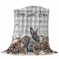 thumbnail image 6 of Rabbits Pine Cone Blanket Soft Cozy Warm Twin Blanket for Bed, Plush Fuzzy Flannel Fleece Blankets for Sofa, Sweet Home Texture Grey Plaid Farmhouse Throw Blankets for Couch, Gifts for Men, 60"x80", 6 of 9