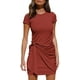 thumbnail image 1 of Vestido de verano para mujer, informal, de manga corta, 2021, cuello redondo, ceñido al cuerpo, minivestidos fruncidos con lazo en la cintura Ormromra, 1 of 5