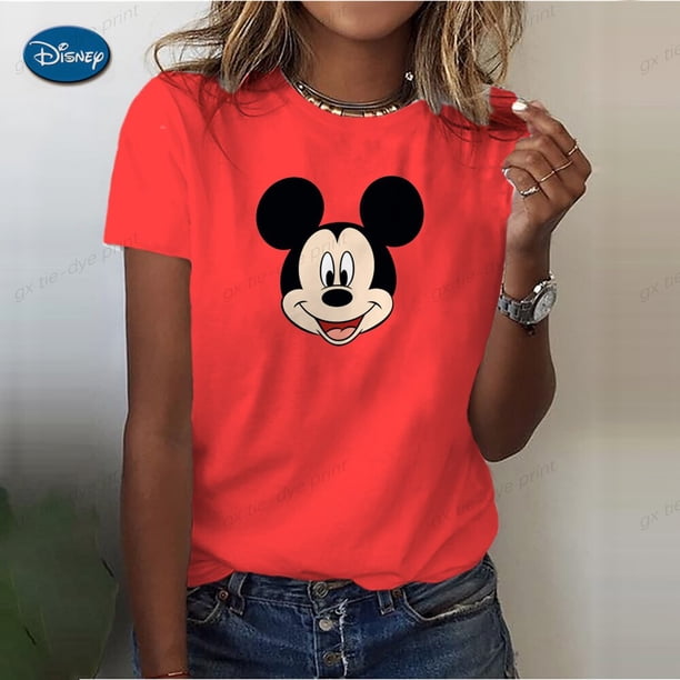 Women Disney Mickey Mouse Print Shirt Casual Short Sleeve Female O-neck Slim T-Shirt Streetwear Lady Sprint shirt Tops Childrenadult-S Gao Jinjia LED