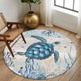 thumbnail image 2 of 6ft Round Rug, Blue Turtle Coastal Non-Skid Rubber Backing Large Area Rugs - Living Room Bedroom Home Office, Nautical Beach Sea Ocean Coral Indoor Floor Mat Carpets Washable Rug, 2 of 9