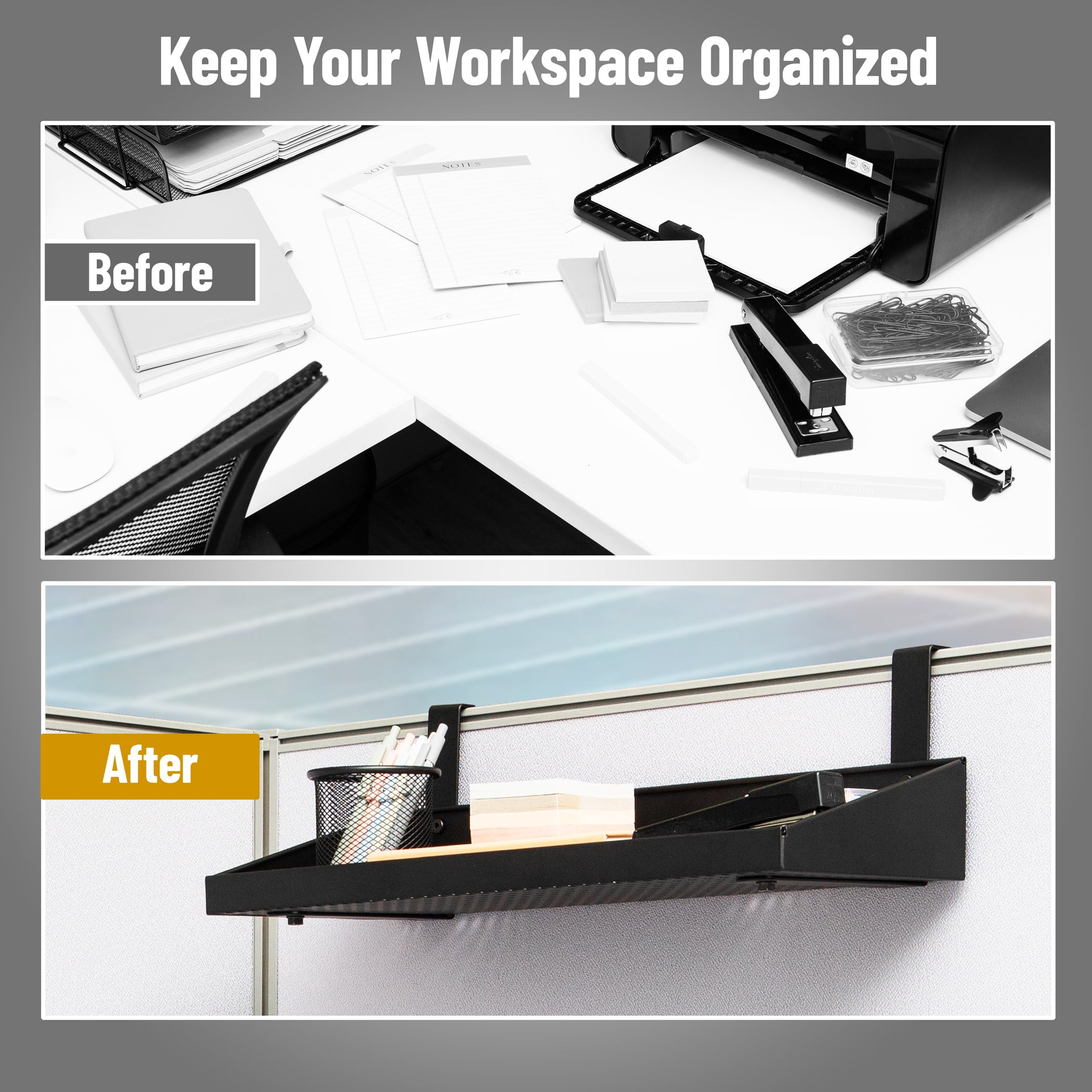 Mind Reader Hanging Cubicle Shelf, Metal Storage Organizer for Office or Home, 20.25"L x 7"W, Black