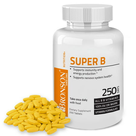 Bronson vitamine B complexe (vitamine B1, B2, B3, B6, B9 - acide folique, B12), 250 comprimés