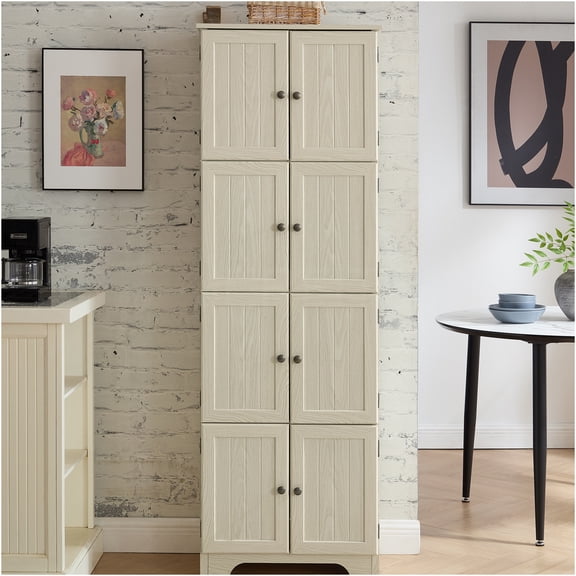 JERFIT 72.4" Tall 8-Door Storage Cabinet with 4 Adjustable Shelves, Freestanding Organizer Bookshelf for Living Room, Kitchen, Office in White