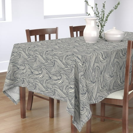 

Cotton Sateen Tablecloth 90 Square - White Blue Lines Waves Sea Ocean handdrawn Print Custom Table Linens by Spoonflower