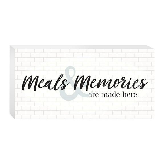 Meals Memories Made Here White Tile Aqua 10 x 5 Wood Tabletop Sign Plaque