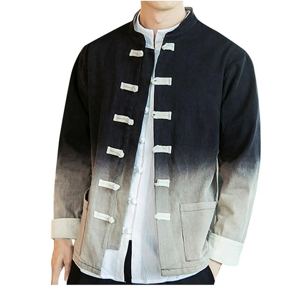 Somuwie Clearance Men's Chinese style long-sleeved coat gradient jacket stand collar Zhongshan suit