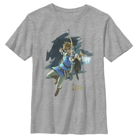Boy's Nintendo Zelda Link Bow and Arrow Jump  Graphic Tee Athletic Heather X Large