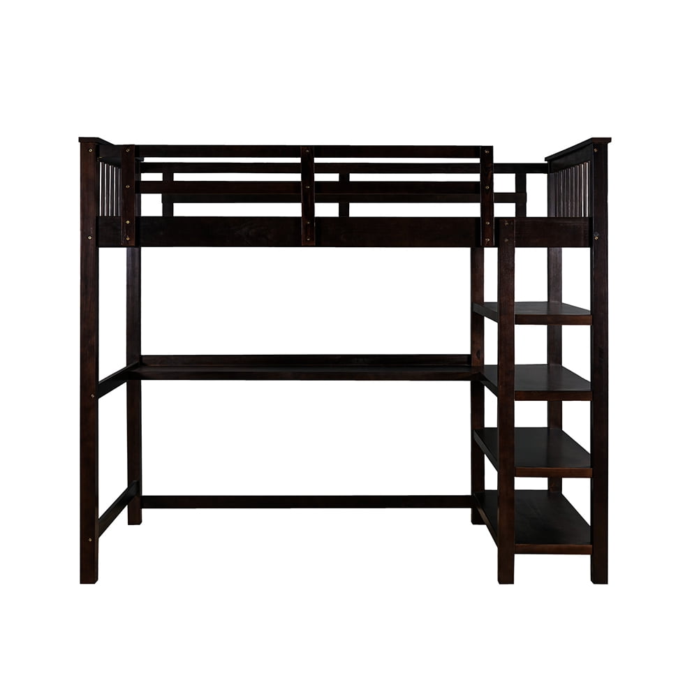 Lowestbest Twin Rubber Wood Loft Bed with Open Storage Shelves and Under-bed Desk, Espresso Lowestbest Twin Rubber Wood Loft Bed with Open Storage Shelves and Under-bed Desk, Espresso
