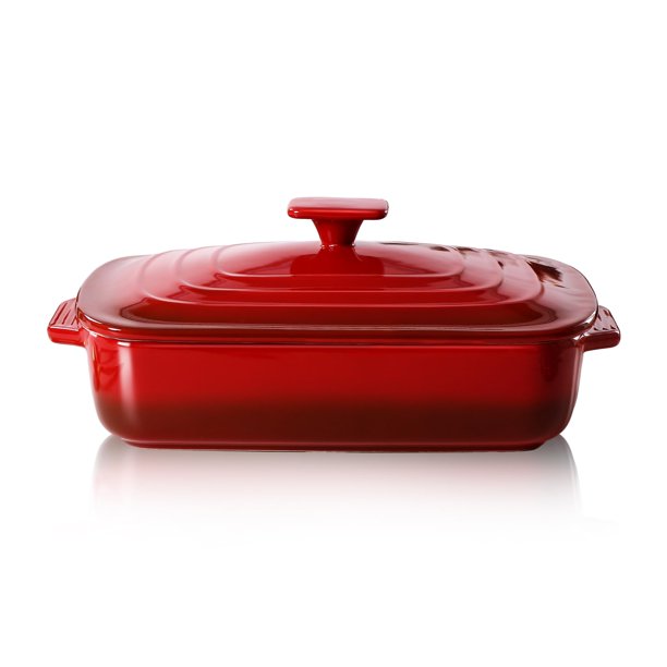 Lareina Cacerola grande de cerámica con tapa, 4.0 cuartos de galón, rectangular cubierta, de gres para horno, para horno, sartenes de lasaña de 9 x 13 pulgadas para hornear y servir, perfecta para reg