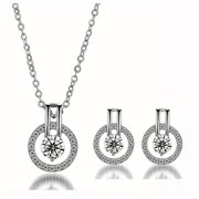 Hollywood Sensation White Gold and Cubic Zirconia Halo Necklace Earring Set for Women Stunning Piece of Jewelry