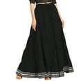 thumbnail image 1 of eloria Maxi Tier Skirt Elastic Waist Cotton Bohemian Skirts Boho Long Flaired, Color : Black, Size : 12, 1 of 1