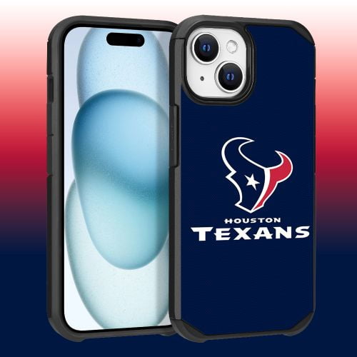 Apple iPhone 15 (6.1) - NFL Licensed Houston Texans Team Logo on Blue Textured Dual Layer Case