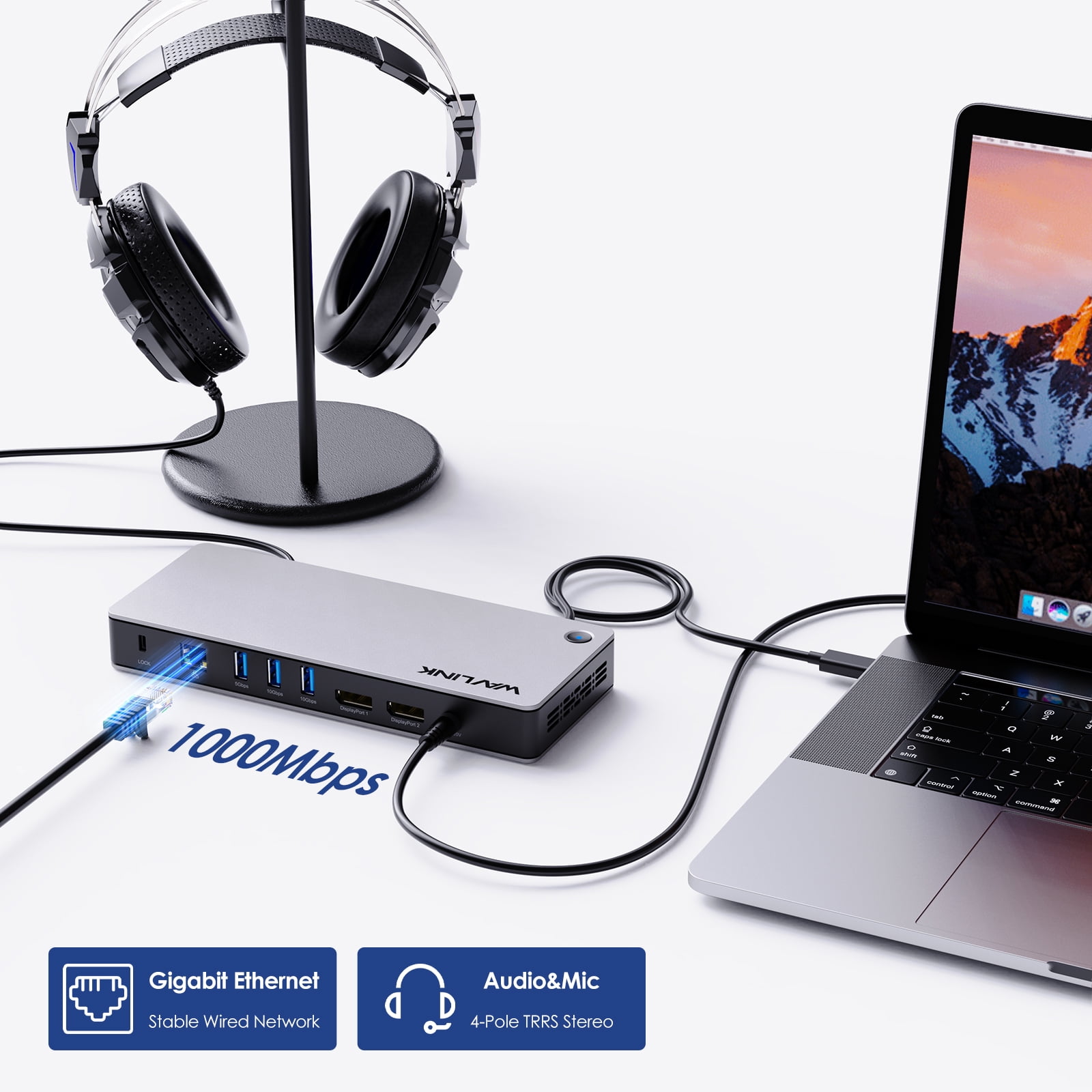 WAVLINK USB 4 Docking Station, 11-IN-1 Dual 4K Display USB-C Dock, 8K DP1, 4K DP2, 130W PD IN, 10Gbps USB3.1x3, 5Gbps USB3.0x2, Gigabit RJ45, Plug & Play on Windows/Mac OS, Work with TBT3/4 Laptops