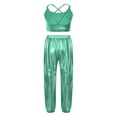 thumbnail image 2 of Hansber Kids Girls Hip Hop Dance Outfits Metallic Camisole  Crisscross Strappy Back Crop Top and Shiny Pants Light Green 8, 2 of 5