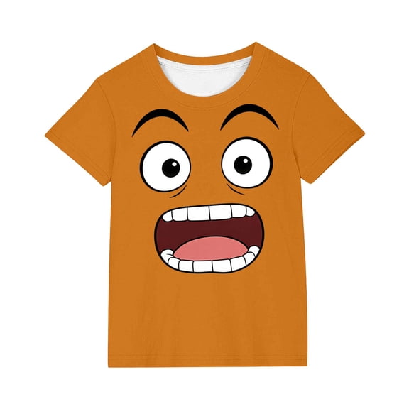 FSYBOA Boys Casual T-Shirts, Cotton Summer Printed Shorts Sleeves Kids Tees Orange Size 6 T