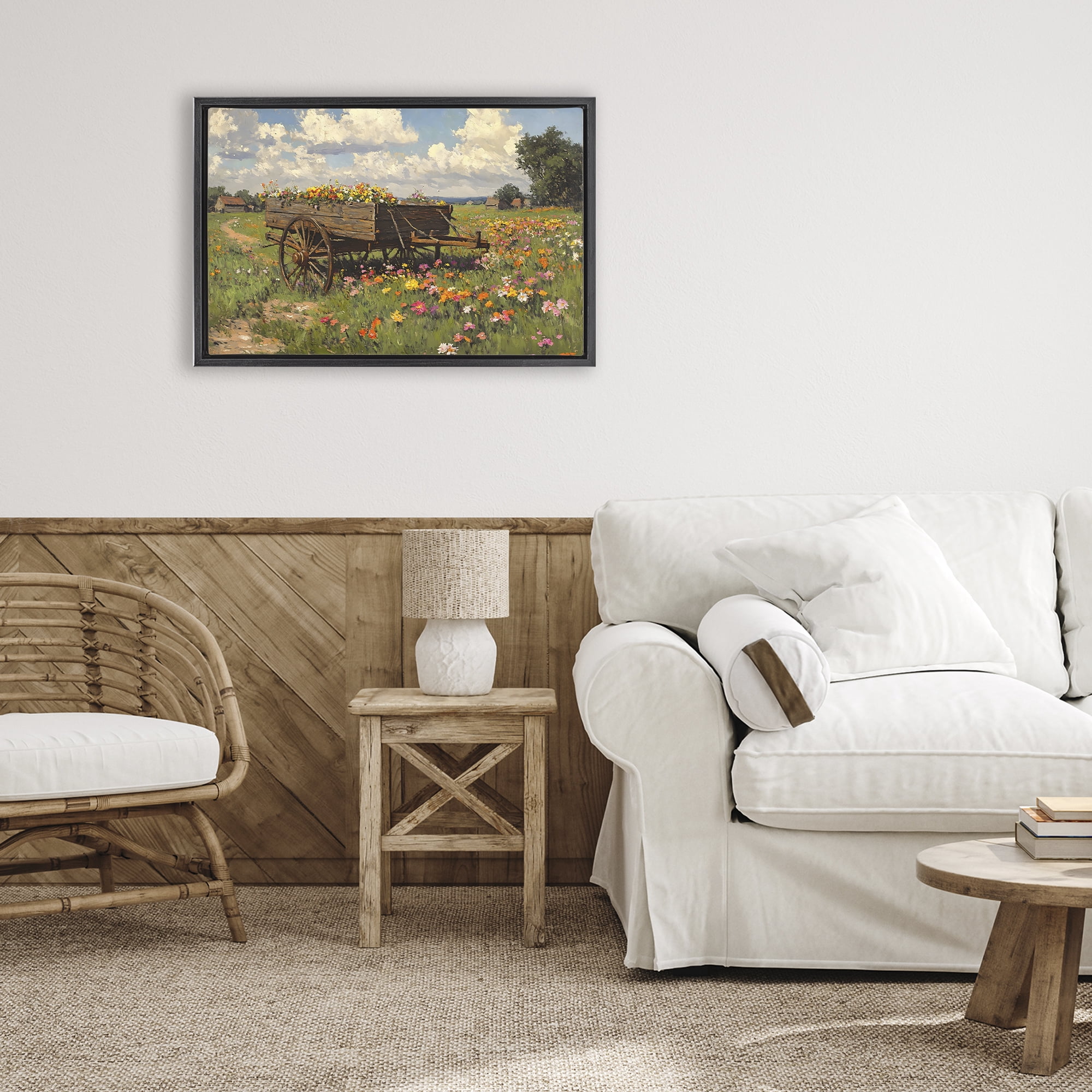 Stupell Industries Wildflower Wagon in Bloom Black Framed Floater Canvas Wall Art, design by Franklyn Gregory