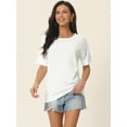 thumbnail image 2 of Unique Bargains Women's Short Sleeve T Shirts Basic Knit Tops Loose Solid Color Blouse M White, 2 of 6